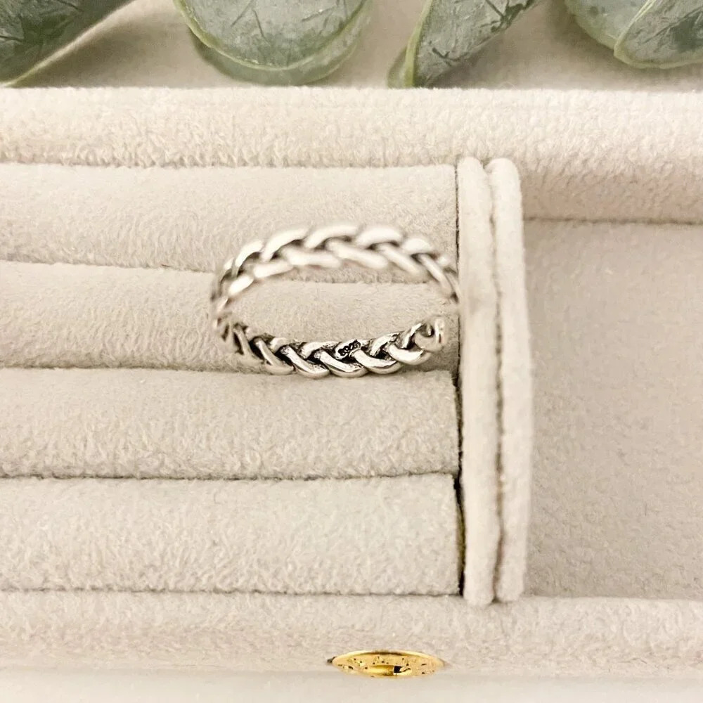 925 Sterling Silver Minimalist Ring Thin Chain Link Ring Dainty Ring - Picture 3 of 6